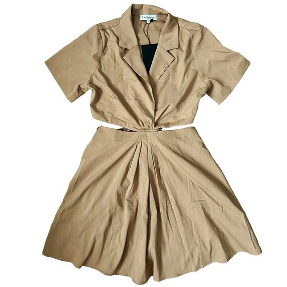 EN SAISON Women’s Beverly Short Sleeve Mini Dress with cutouts in beige-Size M - Picture 4 of 7